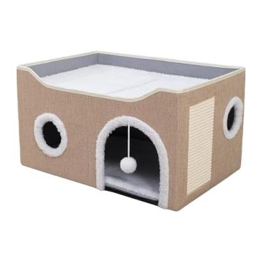 Imagem de Baoblaze Kitty Cave Kitten Apartamento Camadas Duplas Práticas com Arranhador Casa de Gato Cama de Gato para Animais de Estimação Gatinhos Gatos Animais, Cáqui