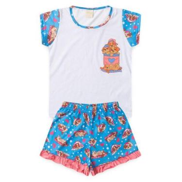Imagem de Pijama Verão Menina Branco Blusa e Shorts com Babado Cachorrinhos - Mo