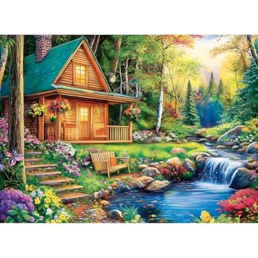 Imagem de Quebra-cabeça de 500 peças para adultos, cabana florestal para adultos, crianças, idosos, quebra-cabeça de flores de rio, 500 peças, presente para aniversário, decoração de casa, diversão para