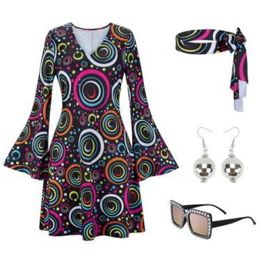 Imagem de Kranchungel Fantasias de discoteca dos anos 70 para mulheres: vestido de festa discoteca roupas dos anos 70 - fantasia hippie de Halloween para frequentadores de festas de 25 a 35 anos, 33075preto