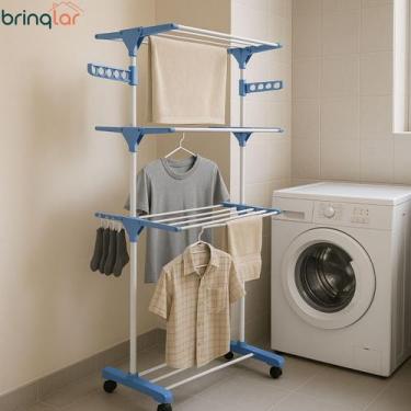 Imagem de Varal De Chão Vertical Para Roupas Dobrável Portátil Grande 3 Andares 