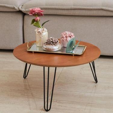 Imagem de Mesa De Centro Redonda Industrial Pé De Ferro - Bege - ART MOVEIS