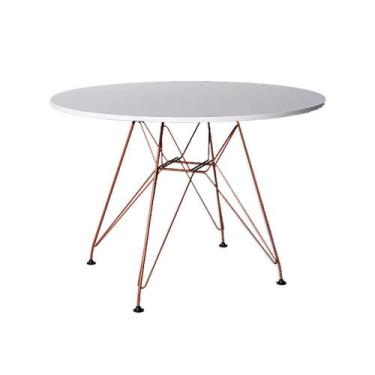 Imagem de Mesa Eiffel Redonda 90Cm Tampo De Madeira Branco Com Base De Ferro Cob