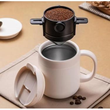 Imagem de Filtro de Café Reutilizável, Suporte de Coador em Plástico Preto, Compatível com Bule de Café Branco