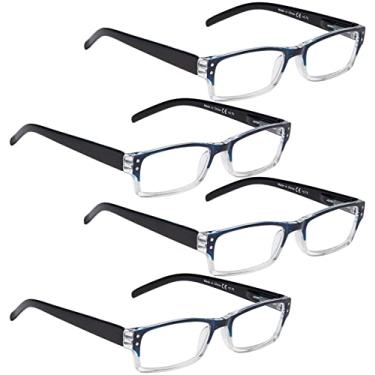 Imagem de LUR Óculos de leitura, pacote com 4, inclui óculos de sol para mulheres e homens, 4 Azul, Medium
