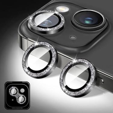 Imagem de Kucheed Protetor de lente de câmera Bling compatível com iPhone 17 Pro/17 Pro Max, adesivos de filme de cobertura de câmera de vidro temperado 9H com glitter, anéis de metal individuais de alinhamento