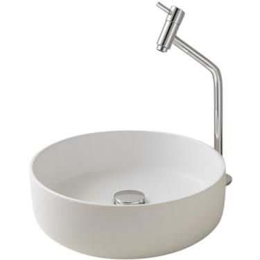 Imagem de SOFTINOX Kit Cuba de Banheiro Redonda de Sobrepor em Cerâmica com Torneira 1/4 de Volta, Válvula Click 1.1/4 e Engate 60cm (Cromada)