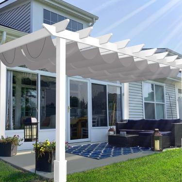 Imagem de Patio Tecido de substituição de cobertura de toldo de pérgola impermeável de 9,5 cm L x 40,6 cm de comprimento, tecido retrátil para varanda de deck de gazebo ao ar livre, cinza claro