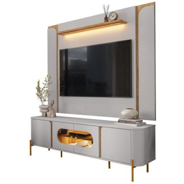 Imagem de Painel Maresias E Rack Juquehy Tv 75 Pol 180 Cm Off White Cinamomo Bechara