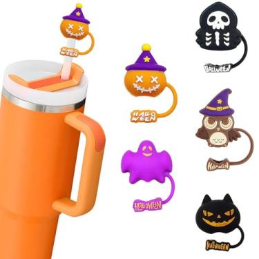 Imagem de HATOTO Capas de palha 3D de Halloween para Stanley Cup, lindos topos de palha de desenho animado para Stanley, topo de silicone de grau alimentício de Halloween, tampa de canudos reutilizáveis