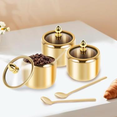 Imagem de ZFLYCANP Recipiente de açúcar, açucareiro de aço inoxidável, acessórios dourados para estação de café, armazenamento de cozinha para grãos de café salgados