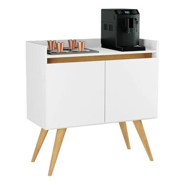 Imagem de Aparador Buffet Sala Gold 2 Portas Com Pés De Madeira Maciça Branco Mel