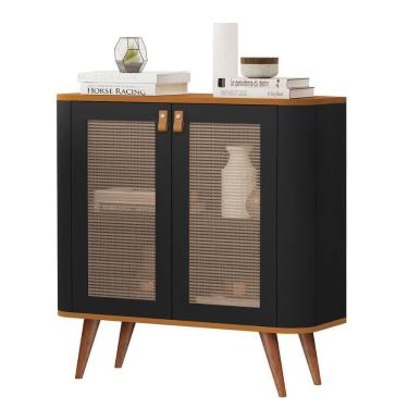 Imagem de Aparador Buffet Jutai New Com 2 Portas Pés De Madeira Maciça Preto Nature