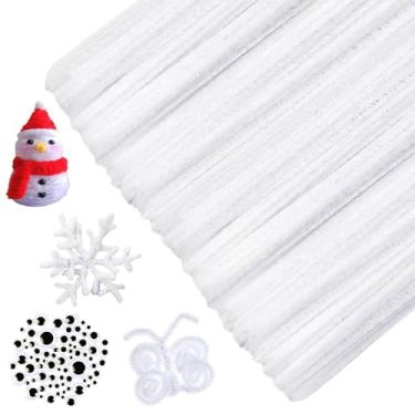 Imagem de URSDIART (350 peças/conjunto) limpadores de cachimbo brancos e olhos agitados, limpadores de cachimbo de cor sólida de 30 cm para artesanato, limpadores de cachimbo de hastes de chenille a granel