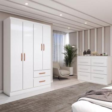 Imagem de Guarda-Roupa Solteiro Europa 4 Portas 2 Gavetas e Cômoda 6 Gavetas Bra