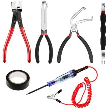 Imagem de Leriton Kit de desconexão elétrica automotiva de 6 peças, 4 alicates (reto/ângulo de 60°/extremidade dupla/braçadeira de mangueira) com testador de circuito e fita isolante construção de aço de alto