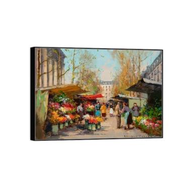 Imagem de BMZFYBS Arte de parede em tela reprodução de pintura famosa - imagens de moldura preta para sala de estar - pôster e impressões de decoração de mercado de flores 70 x 100 cm 27 x 39 pol