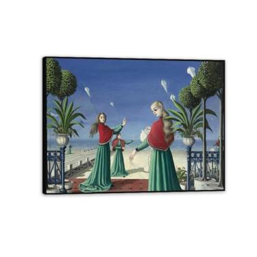 Imagem de Paul Delvaux Impressão Les Cerfs-volants Pintura em tela Famosa Arte Posters Surrealismo Imagem de arte de parede para decoração de escritório em casa Presente exclusivo 65x50 cm (66.0x48.3 cm) Preto