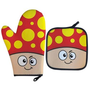 Imagem de Kit Luva Térmica de Forno Cogumelo Games Cozinha Geek cor:Vermelho