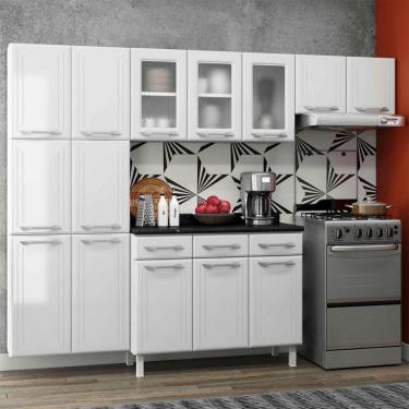 Imagem de Cozinha Completa em Aço Topázio 14 Portas 3 Gavetas com Vidro Branco - Telasul