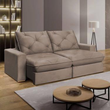 Imagem de Sofá Retrátil 240cm Pilow 25cm Mônaco Bege Escuro
