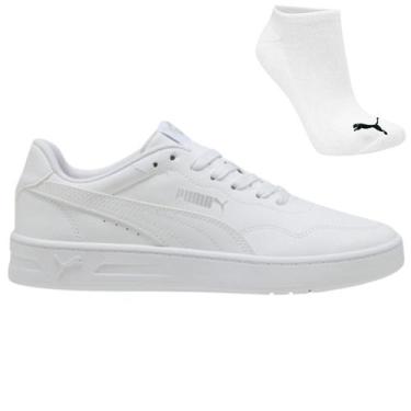 Imagem de Kit Tênis Puma Court Lally e Meia, 35, Branco, Feminino