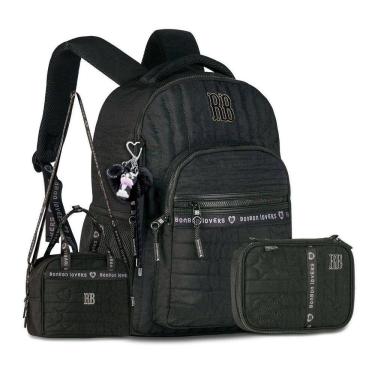 Imagem de Mochila C Lancheira E Estojo Kit Escolar Rebeca Bonbon Preto