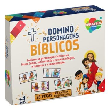 Imagem de Dominó Personagens Bíblicos Infantil, 28 Peças em Madeira, Jogo Educativo, 4+ Anos