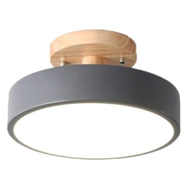 Imagem de Lustre nórdico de escada, luminária de teto semi-embutida, redonda, regulável, de madeira, iluminação moderna para ilha de cozinha, corredor, varanda (cinza)