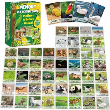 Imagem de gisgfim 50 Pairs Memory Matching Game Adult & Baby Animal Concentration Memory Card Educational Game for Kids Adults A Fun & Fast Animal Memories Toddlers Preschool Family Board Gift Matching Games