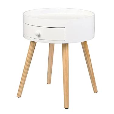 Imagem de Mesa de cabeceira redonda mesa de café e chá, mesa de cabeceira branca para quarto, sala de estar, mesas pequenas, móveis