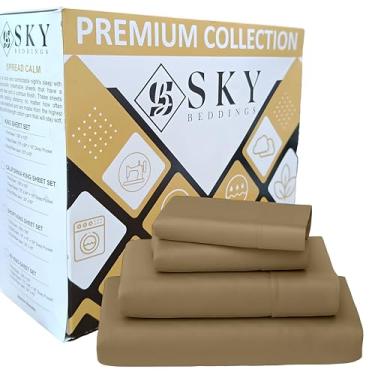 Imagem de SKY BEDDINGS 100% algodão RV King Lençóis 4 peças - 400 fios de cetim trançado, conjunto de lençóis RV King 182.9 cm x 203.2 cm com bolsos profundos de 38.1 cm, resfriamento, respirável, conjunto de