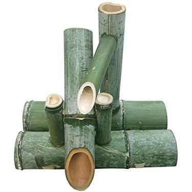 Imagem de Decoração de fonte de bambu, fonte de banho de pássaros, cachoeira com bomba, decoração de jardim ao ar livre