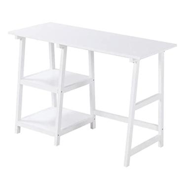 Imagem de CLLBANT Mesa para PC, mesa de 44 polegadas, mesa de estudo de trabalho para PC, escritório em casa, com prateleiras de armazenamento de 2 níveis, mesa moderna e simples para