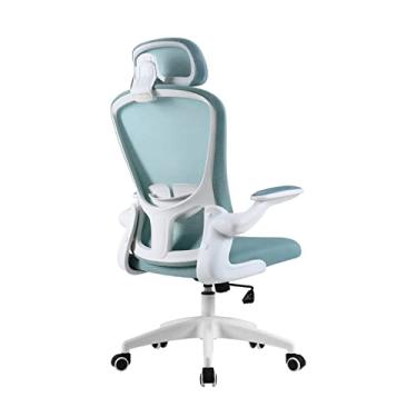 Imagem de Mesa ergonômica, escritório doméstico giratório com encosto alto com apoio de braço dobrável de 90° e suporte lombar, executivo de tarefas de altura ajustável para sala de aula, escritório, rolamento