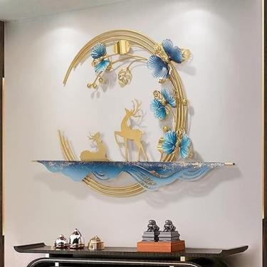 Imagem de RIAAJ Arte de parede de metal decoração moderna 3D folha de ginkgo metal ferro forjado decoração de parede sala de estar quarto sala de jantar esculturas decorativas, 100 x 67 cm estátua para pendurar