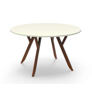 Imagem de Mesa de Jantar Redonda Ipiranga Off White e Mel 120 cm - Mobly