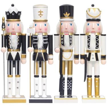 Imagem de KI Store Conjunto de 4 bonecos de madeira de quebra-nozes de Natal preto e branco de 38 cm para decorações de Natal