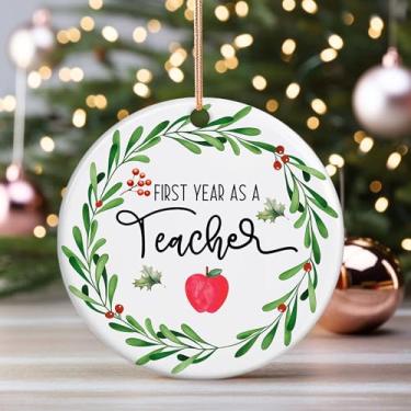 Imagem de Enfeite de Natal 2025 – Presente de agradecimento do primeiro ano como professor para mulheres – Enfeite de agradecimento, decoração de árvore de férias, para professores (LE10)