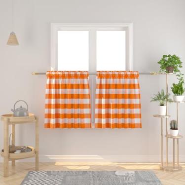Imagem de NATUS WEAVER Cortinas Buffalo Check Kitchen Tier 76.2 cm Long Plaid Gingham Rod Pocket Classic Short Small Cafe Cortinas Country Farmhouse Banheiro Meia Janela Cortinas 2 Painéis Laranja e Branco