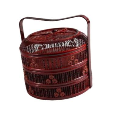 Imagem de Generic Cesta de ovos de bambu com alça, recipiente organizador portátil multiuso para restaurantes e reuniões em fazendas, Três Camadas