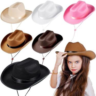 Imagem de Hercicy Chapéu de cowboy infantil de Dia das Bruxas, chapéu de vaqueira, chapéu de faroeste para meninos e meninas, artigos para despedida de solteiro (branco, rosa, marrom, bege, preto, marrom escuro