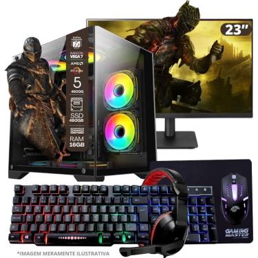 Imagem de PC Gamer AMD Ryzen 5 4600G  16GB RAM  Placa de video Radeon Vega 7  SSD 480GB  Fonte 550W + Monitor 23” LED 75hz + Kit Gamer Completo