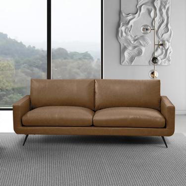 Imagem de Sofá 3 Lugares Paloma 223cm Sala de Estar Couro Marrom Claro Manchado