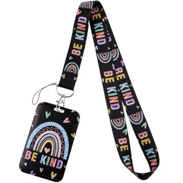 Imagem de Cordão de crachá preto legal para chaves de crachá de identificação, fofo, coração, arco-íris, chaveiro para mulheres, meninas, crianças, enfermeiras, professoras para trabalho e escola pré-escolar