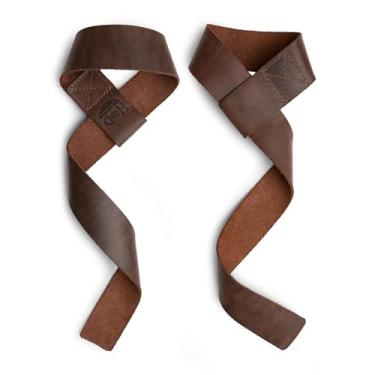 Imagem de Hide & Drink, Conjunto de 2 alças de pulso de levantamento, musculação, esportes, academia, fitness, acessórios, treinamento de força, couro de flor integral, feito à mão, marrom Bourbon