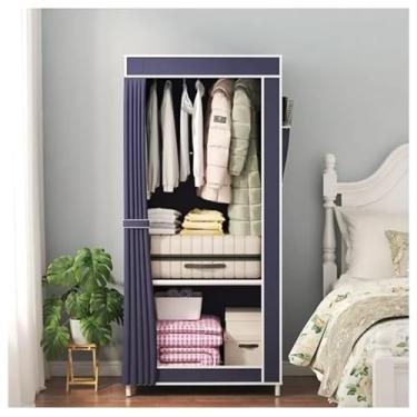 Imagem de Guarda-Roupa Casal de Tecido com Prateleiras e Cabideiro | Estrutura Metálica, Fechamento com Zíper, Montagem Fácil (S09-AZUL)