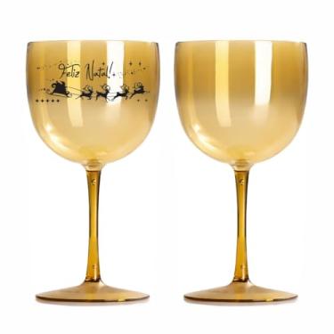 Imagem de Kit 6 Taças Gin Vodka 580ml Acrílica FELIZ NATAL - Aloha (Dourado - Papai Noel)
