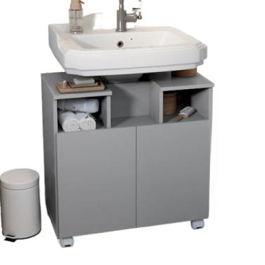 Imagem de Armário De Banheiro Gabinete Para Pia Oasis Encaixe No Banheiro Com 2 Portas (Cinza)