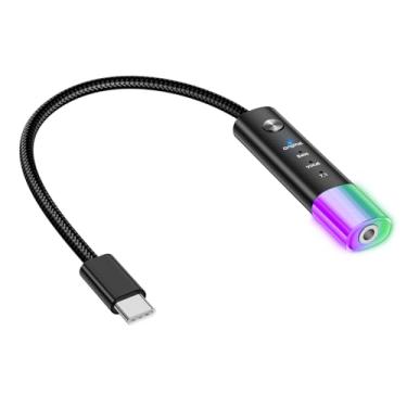 Imagem de APETOO Adaptador de áudio USB C para 3,5 mm com 3 equalizadores - Bass Boost/Clear Vocal/Surround Stereo, microfone e controle de volume, Dong DAC de áudio de alta resolução, conversor auxiliar de